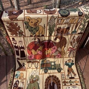 Fringed Rustic Harvest Woven Cotton Fall Farmhouse Tapestry Blanket 49x36